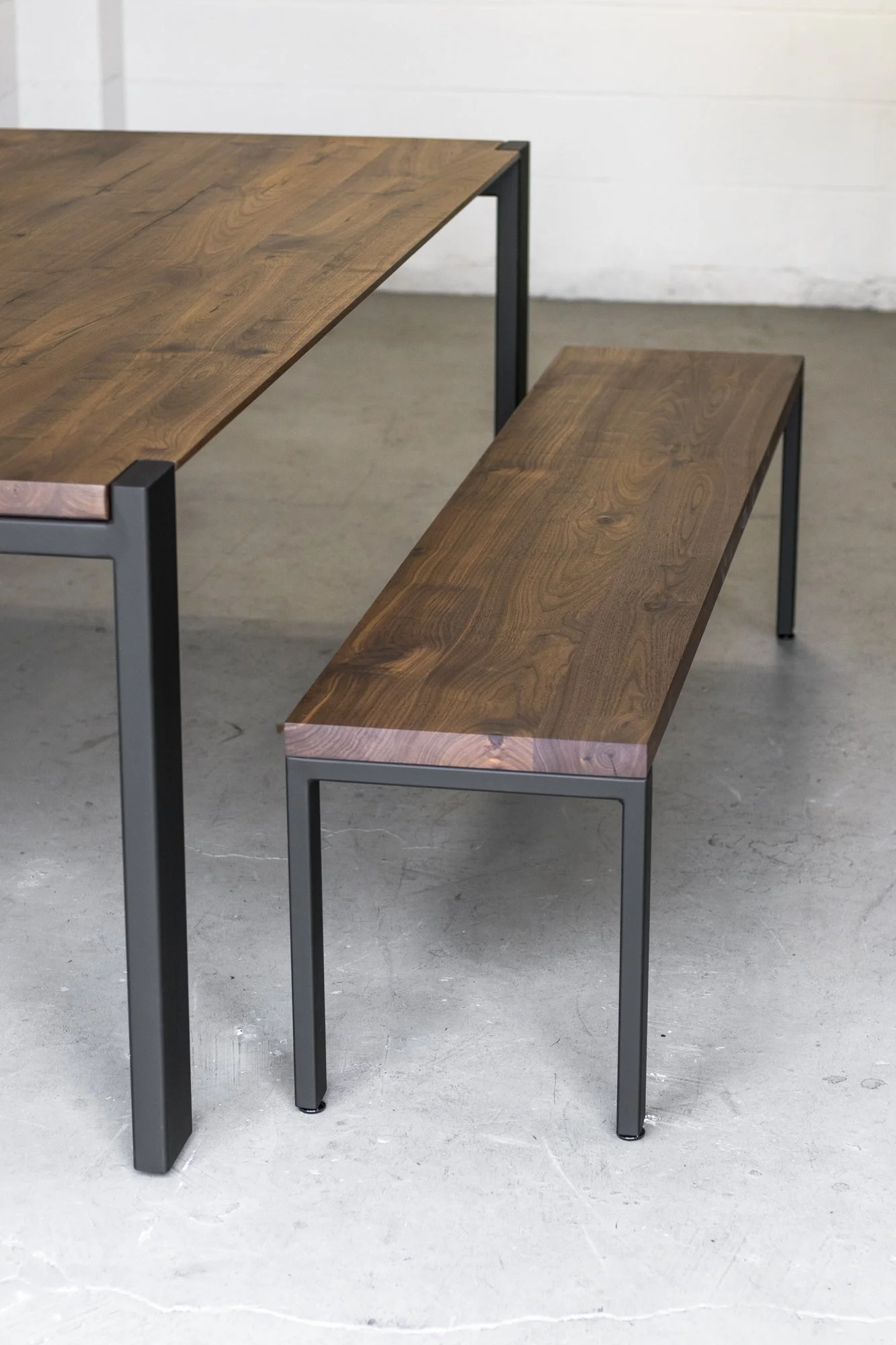 ZEPHYR' Walnut Bench // Steel Parsons Frame - Mez Works Furniture